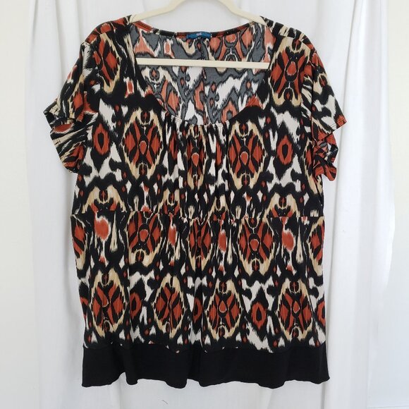 Woman Fave Multicolor Geometric Pattern Scoop Neck Short Sleeve Blouse Size 3X - Picture 1 of 12